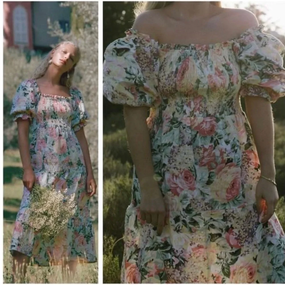 FAITHFULL THE BRAND De Christin Venissa Floral Print Midi Dress Size 4 Linen